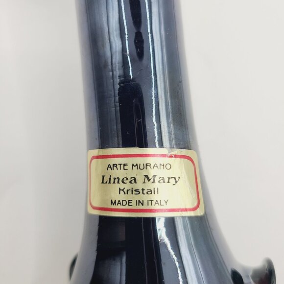 Murano Crystal Glass Vase With Silver Floral Accent 8 Inches Tall Black/Amethyst - Picture 7 of 10